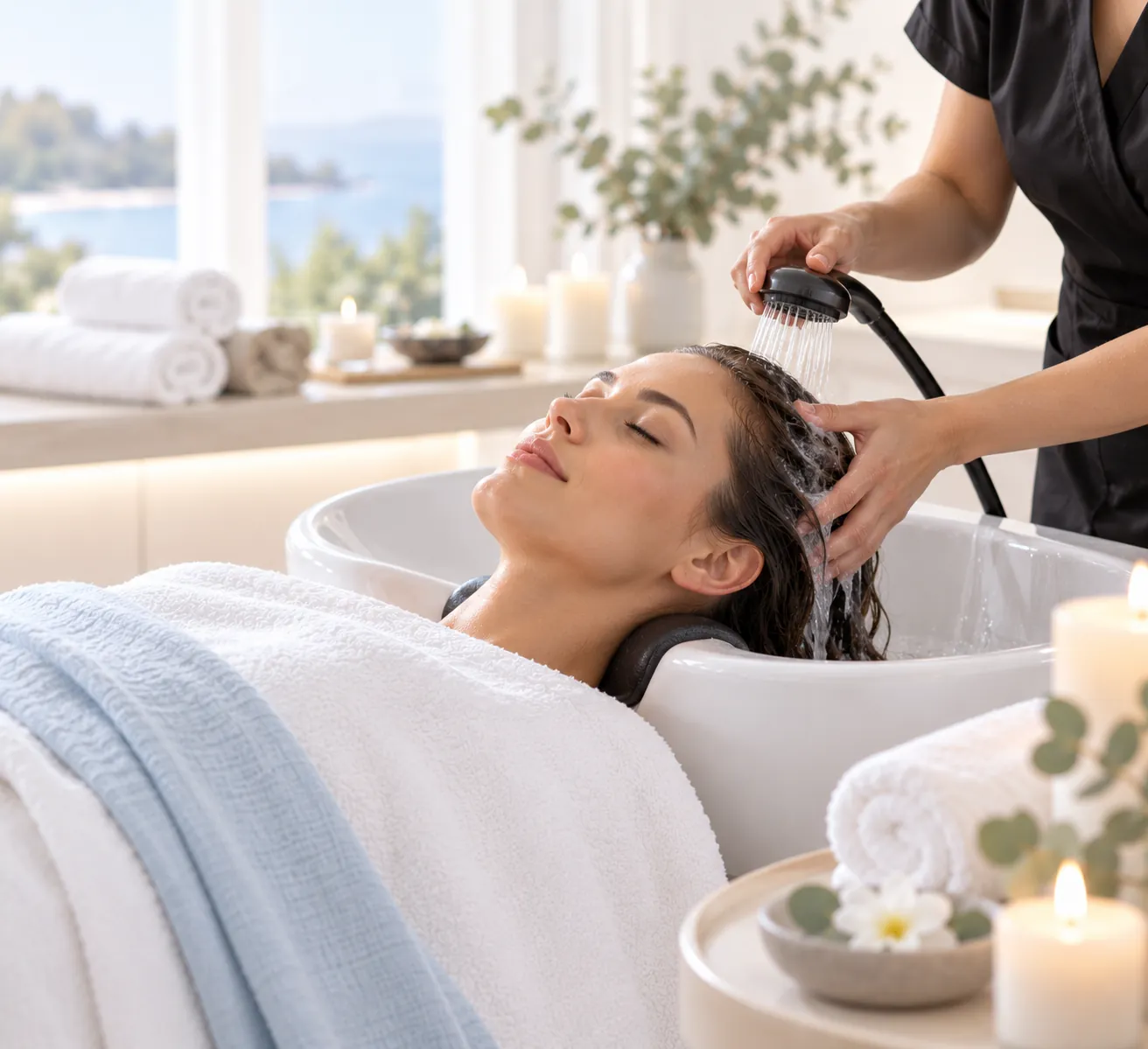 Head spa scalp wash and massage at a basin
