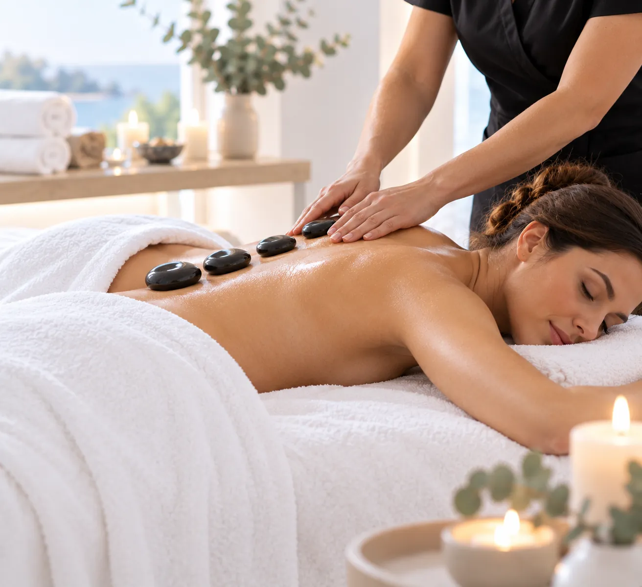 Relaxing back massage in a calm treatment room